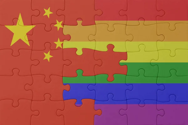 Puzzle Flag Rainbow Gay Pride China Macro Concept Illustration — Stock Photo, Image