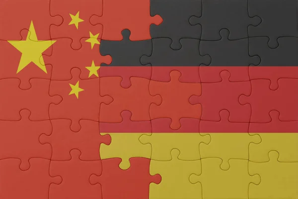Quebra Cabeça Com Bandeira Nacional Alemanha China Macro Concept Ilustração — Fotografia de Stock