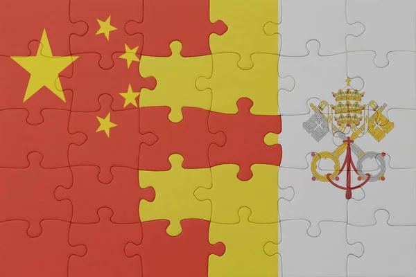 puzzle with the national flag of vatican city and china . macro.concept. 3d illustration
