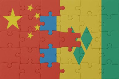 Aziz Vincent 'ın ulusal bayrağı, el bombaları ve Çin' in bulmacası. Makro. Kavram. 3d illüstrasyon