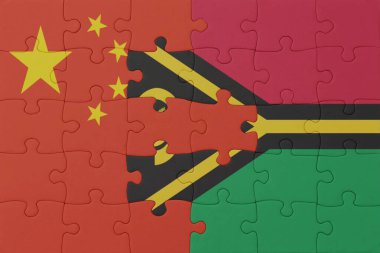 Vanuatu ve Çin 'in ulusal bayrağıyla bulmaca. Makro. Kavram. 3d illüstrasyon