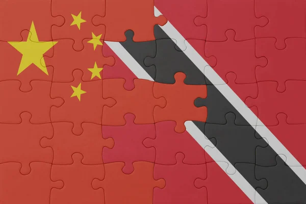 Rompecabezas Con Bandera Nacional Trinidad Tobago China Macro Concept Ilustración — Foto de Stock