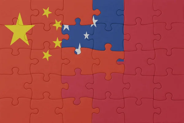 サモアと中国の国旗のパズルです マクロ コンセプト 3Dイラスト — ストック写真