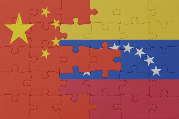 Rompecabezas Con Bandera Nacional Venezuela China Macro Concept Ilustración —  Fotos de Stock