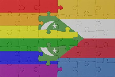 Gökkuşağı bayrağı eşcinsellik gururu ve komoroların bulmacası. Makro. Kavram. 3d illüstrasyon