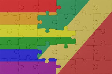 Gökkuşağı bayrağı eşcinsellik gururu ve Kongo Cumhuriyeti 'nin bulmacası. Makro. Kavram. 3d illüstrasyon