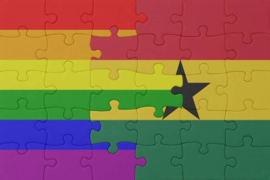 Gökkuşağı bayrağı eşcinsellik gururu ve Gana 'nın bulmacası. Makro. Kavram. 3d illüstrasyon