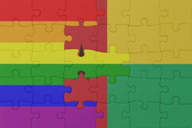 Gökkuşağı bayrağı eşcinsellik gururu ve Gine bissau 'nun bulmacası. Makro. Kavram. 3d illüstrasyon