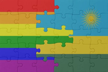 Gökkuşağı bayrağı eşcinsellik gururu ve Ruanda 'nın bulmacası. Makro. Kavram. 3d illüstrasyon
