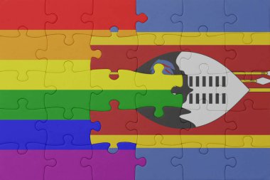 Gökkuşağı bayrağı eşcinsellik gururu ve eswatini ile bulmaca. Makro. Kavram. 3d illüstrasyon