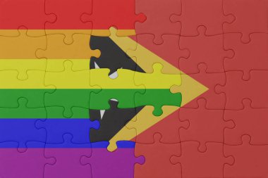 Gökkuşağı bayrağı eşcinsellik gururu ve Doğu Timor 'un bulmacası. Makro. Kavram. 3d illüstrasyon