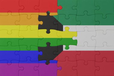 Gökkuşağı bayrağı eşcinsellik gururu ve kuveyt bulmacası. Makro. Kavram. 3d illüstrasyon