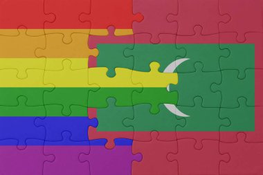 Gökkuşağı bayrağı eşcinsellerin gururu ve maldivlerin bulmacası. Makro. Kavram. 3d illüstrasyon