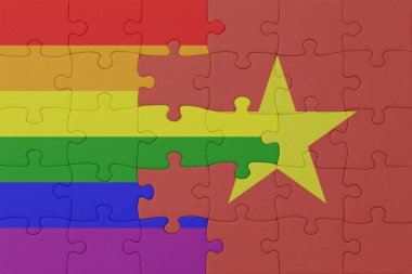 Gökkuşağı bayrağı eşcinsellik gururu ve Vietnam 'ın bulmacası. Makro. Kavram. 3d illüstrasyon