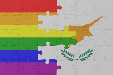 Gökkuşağı bayrağı eşcinsellik gururu ve Cyu 'nun bulmacası. Makro. Kavram. 3d illüstrasyon