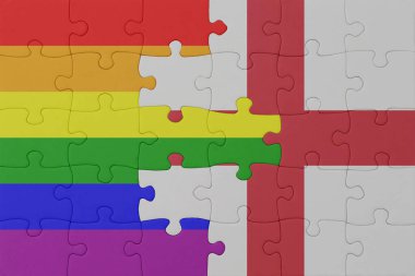 Gökkuşağı bayrağı eşcinsellik gururu ve İngiltere 'nin bulmacası. Makro. Kavram. 3d illüstrasyon