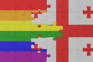 Gökkuşağı bayrağı eşcinsellik gururu ve Georgia 'nın bulmacası. Makro. Kavram. 3d illüstrasyon