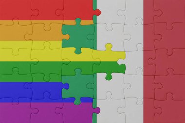 Gökkuşağı bayrağı eşcinsellik gururu ve İtalya 'nın bulmacası. Makro. Kavram. 3d illüstrasyon