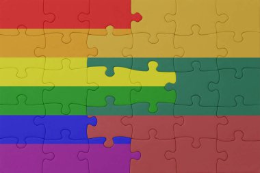 Gökkuşağı bayrağı eşcinsellik gururu ve Litvanya 'nın bulmacası. Makro. Kavram. 3d illüstrasyon