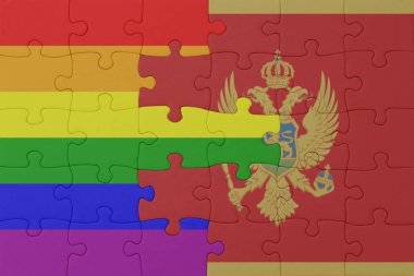 Gökkuşağı bayrağı eşcinsellik gururu ve mongol bulmacası. Makro. Kavram. 3d illüstrasyon