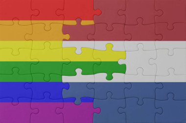 Gökkuşağı bayrağı eşcinsellik gururu ve Hollanda 'nın bulmacası. Makro. Kavram. 3d illüstrasyon