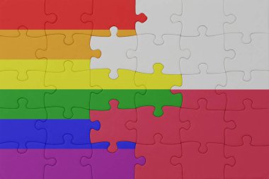 Gökkuşağı bayrağı eşcinsellik gururu ve Polonya 'nın bulmacası. Makro. Kavram. 3d illüstrasyon