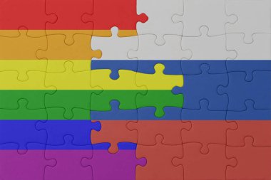 Gökkuşağı bayrağı eşcinsellik gururu ve Rusya 'nın bulmacası. Makro. Kavram. 3d illüstrasyon