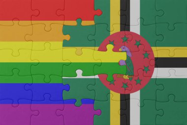 Gökkuşağı bayrağı eşcinsellik gururu ve Dominika 'nın bulmacası. Makro. Kavram. 3d illüstrasyon