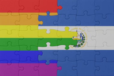 Gökkuşağı bayrağı eşcinsellik gururu ve El Salvador 'un bulmacası. Makro. Kavram. 3d illüstrasyon