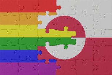 Gökkuşağı bayrağı eşcinsellik gururu ve yeşillik ile bulmaca. Makro. Kavram. 3d illüstrasyon