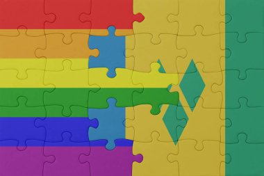 Gökkuşağı bayrağı eşcinsellik gururu, Aziz Vincent ve el bombaları. Makro. Kavram. 3d illüstrasyon