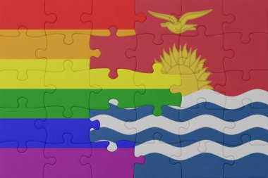 Gökkuşağı bayrağı eşcinsellik gururu ve Kiribati 'nin bulmacası. Makro. Kavram. 3d illüstrasyon