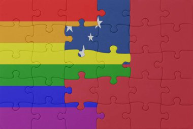 Gökkuşağı bayrağı eşcinsellik gururu ve Samoa ile bulmaca. Makro. Kavram. 3d illüstrasyon