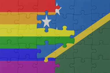 Gökkuşağı eşcinsellik gururu ve Solomon Adaları 'nın bayrağı. Makro. Kavram. 3d illüstrasyon