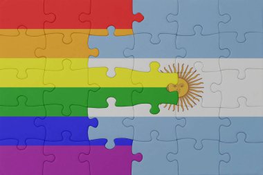 Gökkuşağı bayrağı eşcinsellik gururu ve Arjantin 'in bulmacası. Makro. Kavram. 3d illüstrasyon