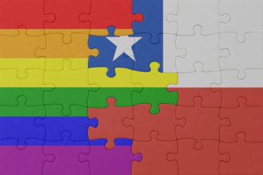 Gökkuşağı bayrağı eşcinsellik gururu ve Şili 'nin bulmacası. Makro. Kavram. 3d illüstrasyon