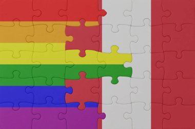 Gökkuşağı bayrağı eşcinsellik gururu ve Peru 'nun bulmacası. Makro. Kavram. 3d illüstrasyon