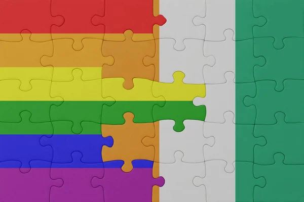 Puzzle Flag Rainbow Gay Pride Cote Divoire Macro Concept Illustration — Stock Photo, Image