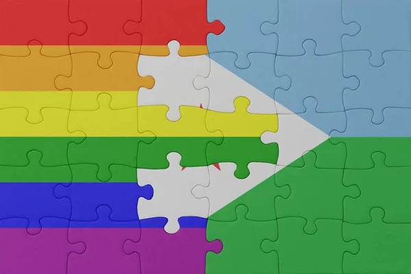 Puzzle Flag Rainbow Gay Pride Djibouti Macro Concept Illustration — Stock Photo, Image