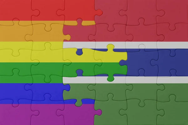 Quebra Cabeça Com Bandeira Arco Íris Orgulho Gay Gâmbia Macro — Fotografia de Stock