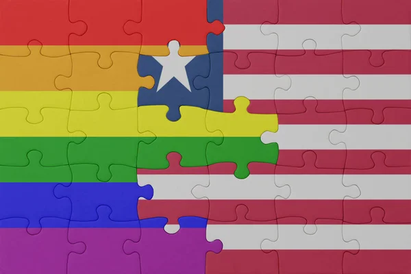 Puzzle Flag Rainbow Gay Pride Liberia Macro Concept Illustration — Stock Photo, Image