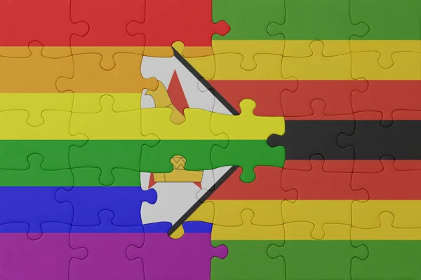 Puzzle Flag Rainbow Gay Pride Zimbabwe Macro Concept Illustration — Stock Photo, Image
