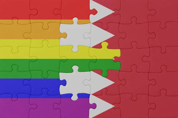 Puzzle Zászló Szivárvány Meleg Büszkeség Bahrein Makrokoncepció Illusztráció — Stock Fotó
