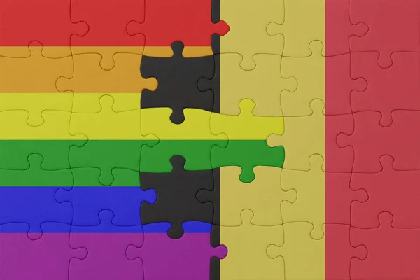 虹色のゲイのプライドとベルギーの旗でパズル マクロ コンセプト 3Dイラスト — ストック写真