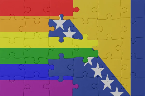 Puzzle Zászló Szivárvány Meleg Büszkeség Bosznia Herzegovina Makrokoncepció Illusztráció — Stock Fotó
