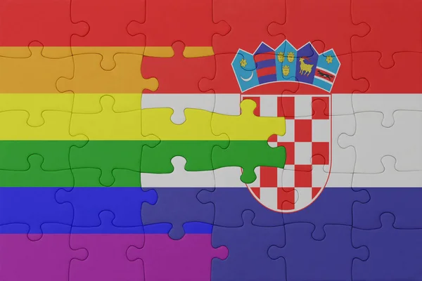 Puzzle Con Bandiera Dell Orgoglio Gay Arcobaleno Della Croazia Macro — Foto Stock