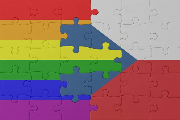 Puzzle Zászló Szivárvány Meleg Büszkeség Cseh Köztársaság Makrokoncepció Illusztráció — Stock Fotó