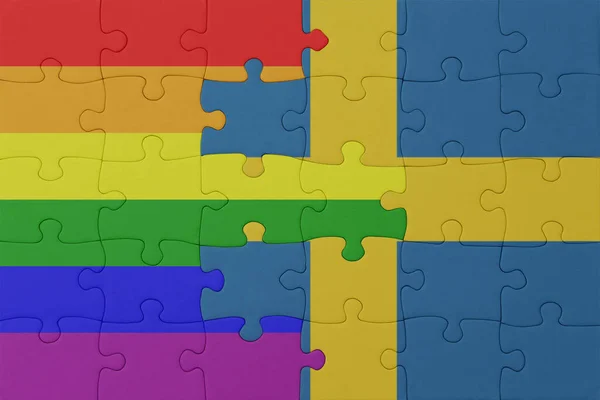 Puzzle Flag Rainbow Gay Pride Sweden Macro Concept Illustration — Stock Photo, Image