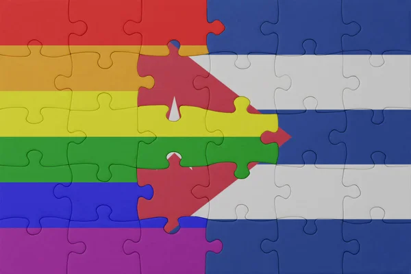 Puzzle Zászló Szivárvány Meleg Büszkeség Kuba Makrokoncepció Illusztráció — Stock Fotó