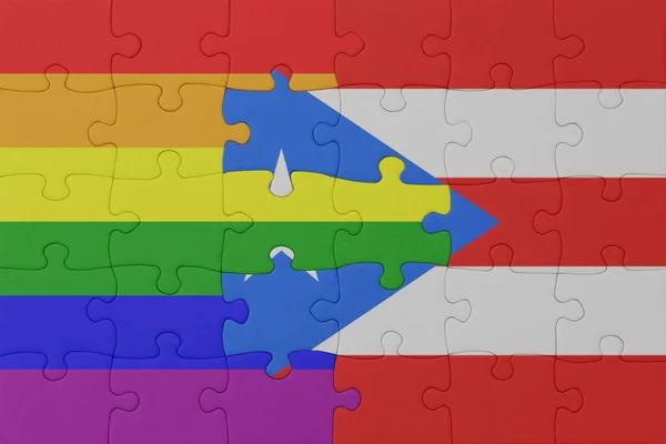 Puzzle Zászló Szivárvány Meleg Büszkeség Puerto Rico Makrokoncepció Illusztráció — Stock Fotó